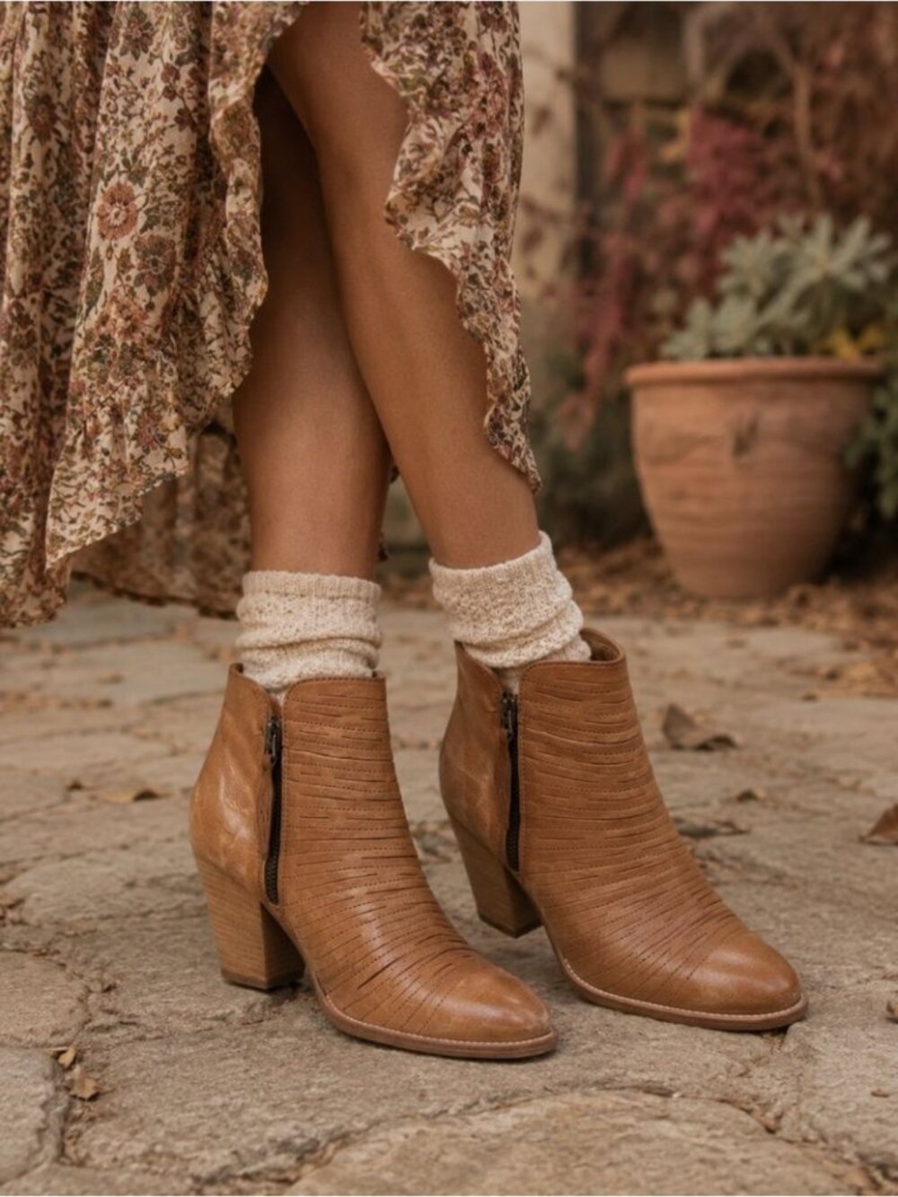 Paul Green Leather Ankle Boots Tan Size 8 Block Heel Western Comfort Fall Chic